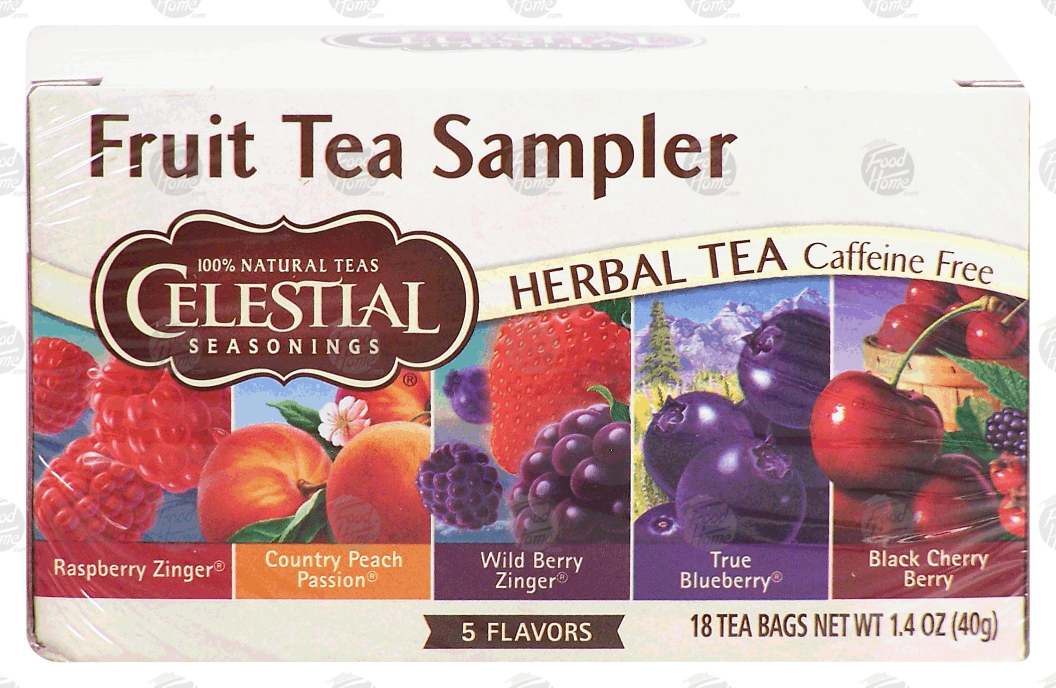 Celestial Seasonings Fruit Tea Sampler herbal tea, caffeine free, raspberry, peach, wild berry, blueberry, black cherry, 18-bags Full-Size Picture